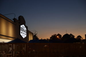 Das Stahl Bierhaus' patio at sunset